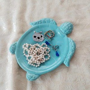 Aqua Blue Turtle Shaped Plate Trinket Dish